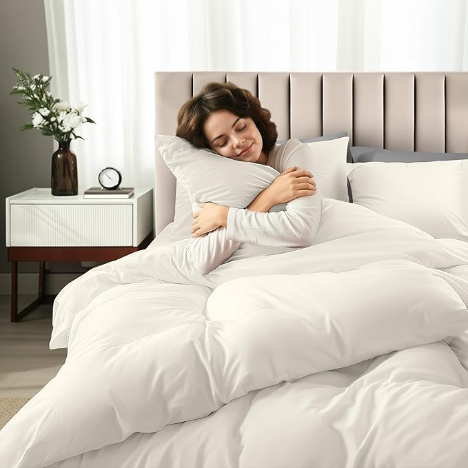 Utopia Bedding Duvet Cover Queen with Fitted Sheet (60x80) - 2 Pillow Case Standard - All Season Luxury Bed in a Bag with Zippered Duvet Cover - No Comforter (Ivory)