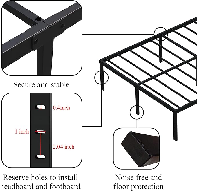 Upcanso 18 Inch Twin XL Bed Frames, Metal Platform Twin XL Bed Frame with High Storage, Eassy Assembly 2,500 Lbs Heavy Duty Bedframes, Black