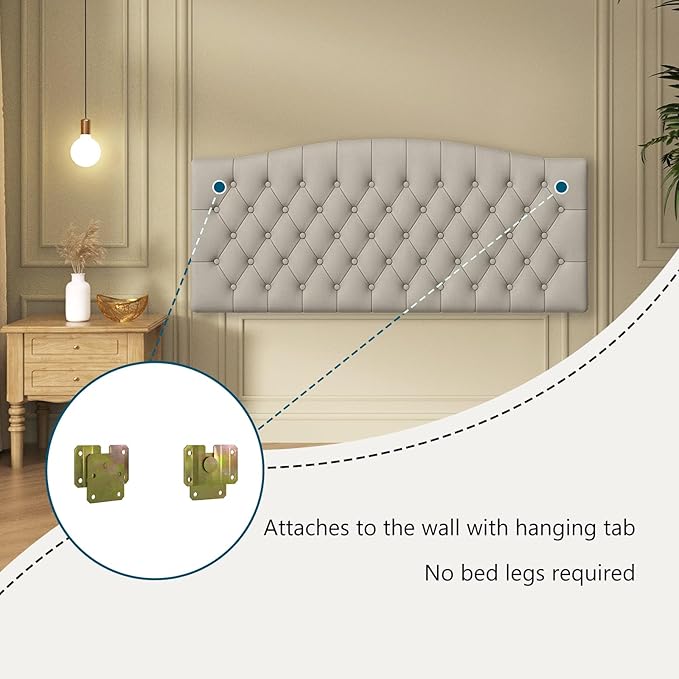 Furpopup Velvet Upholstered Headboard Queen/Full Size Latest Model Wall Mount, Bed Frame Mount, Featuring High-Density Sponge Padding, Luxury Texture Easy Assembly-Light Warm Gray/Taupe