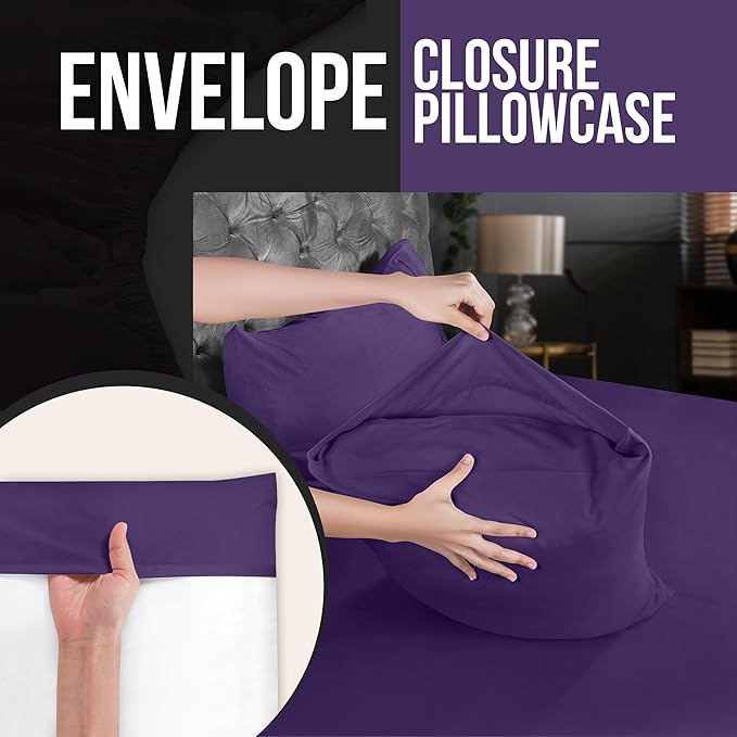 Utopia Bedding Queen Pillowcases - 4 Pack - Envelope Closure - Soft Brushed Microfiber Fabric - Shrinkage and Fade Resistant Pillow Covers Queen Size 20 X 30 Inches (Queen, Egg Plant)