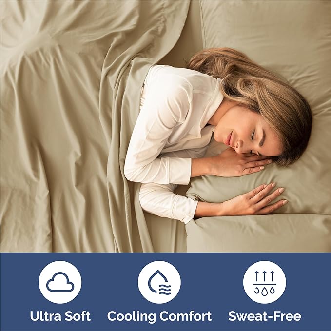 King 6 Piece Sheet Set - Comfy, Breathable & Cooling - Soft Hotel Luxury Bedding for Women, Men, Kids, Teens & Children - 1 Flat & 1 Fitted Sheet & 4 Pillowcases w/ Deep Pockets - Wrinkle Free - Beige
