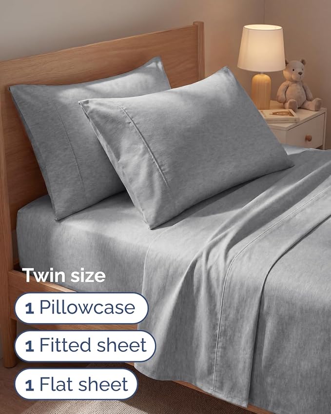 Twin 4 Piece Sheet Set - Comfy, Breathable & Cooling - Soft Hotel Luxury Bedding for Women, Men, Kids, Teens and Children - 1 Flat & 1 Fitted Sheet & 2 Pillowcases with Deep Pockets - Heathered Grey