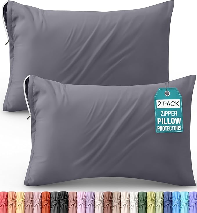 Utopia Bedding Queen Pillow Protectors - Pack of 2 - Zipper Closure - Soft Brushed Microfiber Fabric - Shrinkage and Fade Resistant Pillow Protectors Queen Size 20 X 30 Inches (Grey)