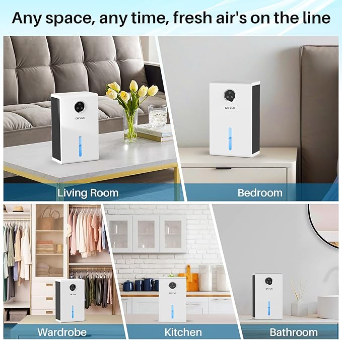 OKYUK Dehumidifier, 95 oz dehumidifiers for home,1000 sq. ft Dehumidifiers for Bedroom with 7 Colors LED Light, Ultra Quiet & Auto Shut off dehumidifiers for basements Ideal for RV, Bathroom, Bedroom
