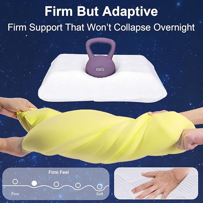 5.5'' High Loft Memory Foam Pillow for Side Sleepers, Extra Thick Firm Pillow for Broad Shoulders & Large Frames, Designed to Stay Elevated, High Profile Pillow with Washable Cover