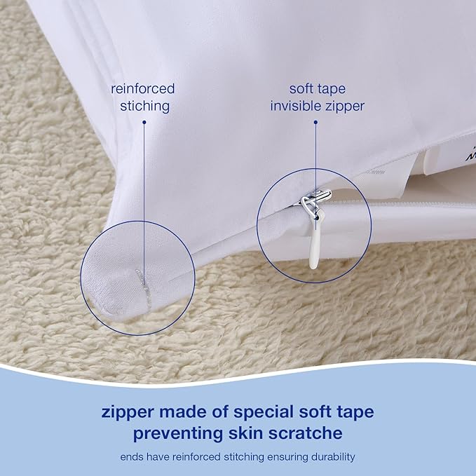 Premium Cotton Pillow Protectors with Zipper Durable Soft Breathable Pillow Cover Queen Size 2 Pack