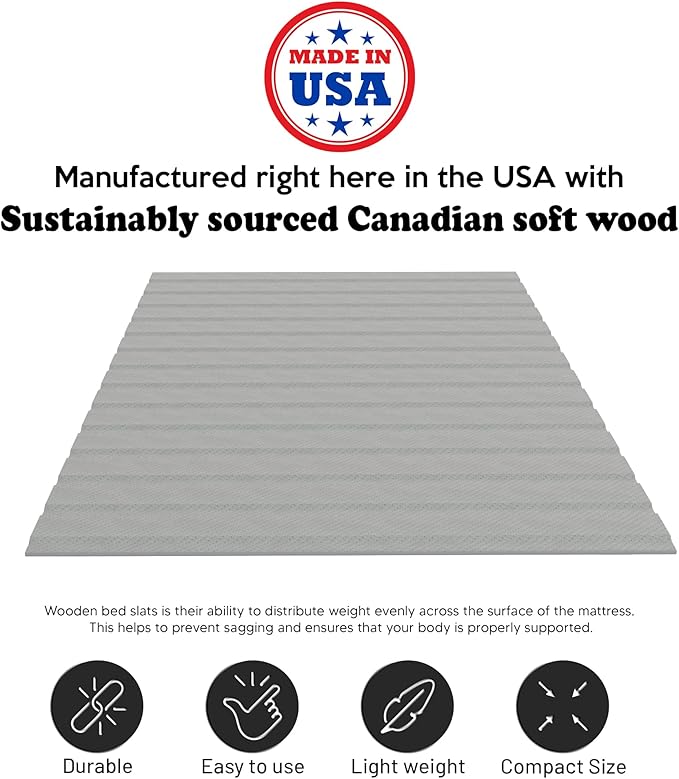Greaton, 0.75-Inch Heavy Duty Horizontal Wooden Bunkie Board/Bed Slats with Cover, Full, Grey