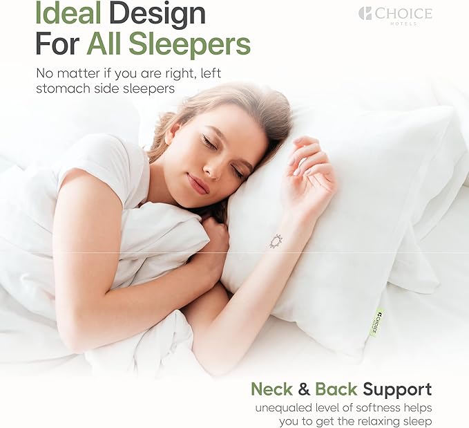 Authentic Choice Hotels’ Luminesse Hypoallergenic Green Label Luxury 2 pcs Soft Pillow, White, Standard (Pack of 2)