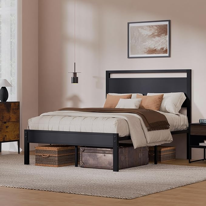 Z-hom Easy Assembly Sturdy Metal Platform Bed, Full Size Bed Frame with Headboard & Footboard, Anti-Slip & Silent Support, No Box Spring Needed with Underbed Storage, Modern Bedroom Furniture, Black
