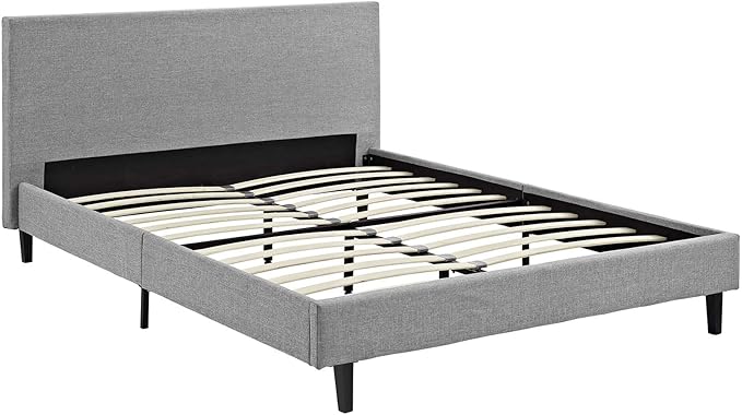 Modway Anya Upholstered Light Gray Platform Bed with Wood Slat Support in Queen