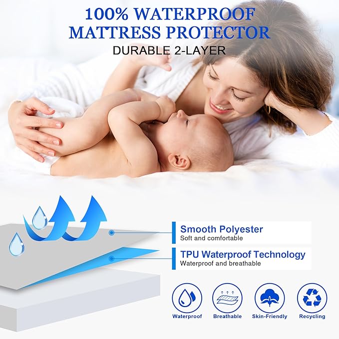 Sufdari Twin Mattress Protector,Waterproof Mattress Protector,Fitted Sheet Style Mattress Cover with 18" Deep Pocket,Washable and Comfortable-Rabbit,Twin