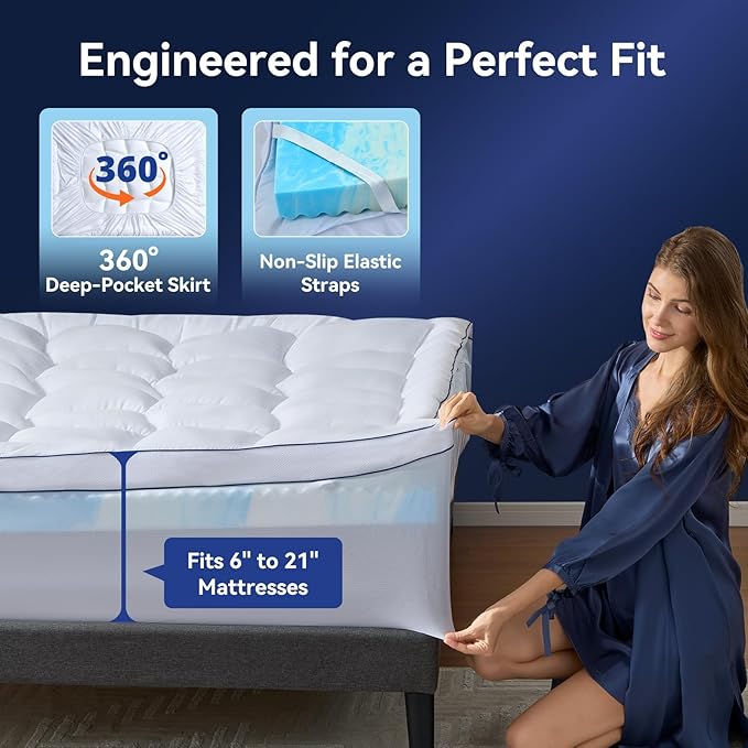 Twin Size 4 Inch Dual Layer Mattress Topper, 2 Inch Fluffy Soft Pillow Top Mattress Pad Cover and 2 Inch Gel Memory Foam for Back Pain Relief, Breathable, Cooling