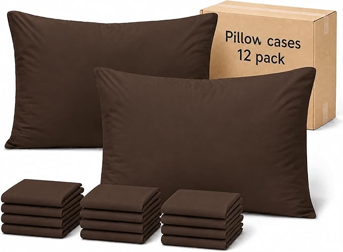 ZPECC Pillow Cases Queen Size Set of 12, 20x30 Envelope Closure Pillowcases, Soft Plain Brushed Microfiber Covers Hypoallergenic Breathable, Brown