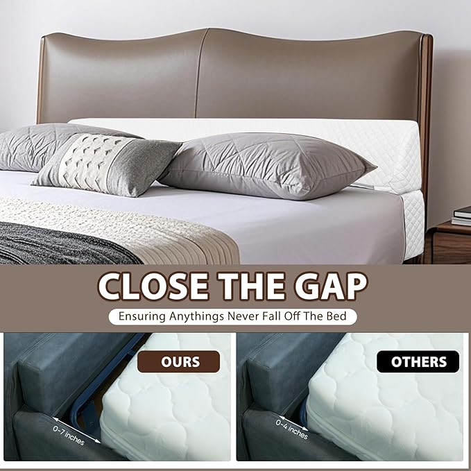 4 Modes Queen Size Pillow Wedge for Headboard Gap, Foldable Bed Wedge Pillow, Bed Gap Filler Fill The Gap (0-7"), Mattress Gap Filler Long Pillow Between Headboard and Mattress - White