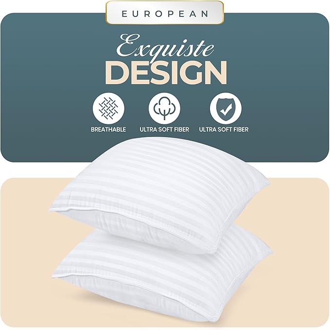 Utopia Bedding Bed Pillows for Sleeping Euro Pillows 26x26 Size (White), Set of 2, Down Alternative Pillow for Sleeping, Cooling Hotel Quality Pillow Set for Back, Stomach or Side Sleepers