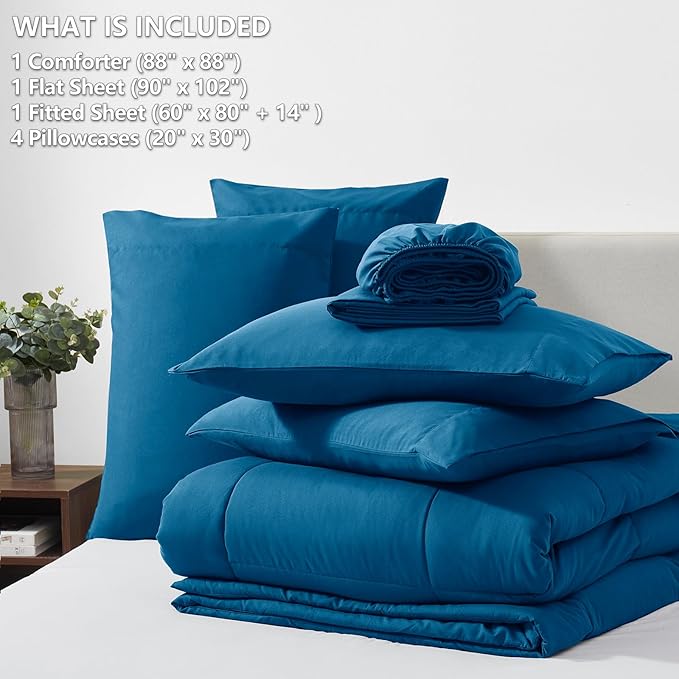 CozyLux Queen Comforter Set Teal, 7 Pieces Bed in a Bag, Teal Comforters Queen Size, All Season Bedding Sets with Stitch Quilted Comforter, Flat Sheet, Fitted Sheet, Pillowcases
