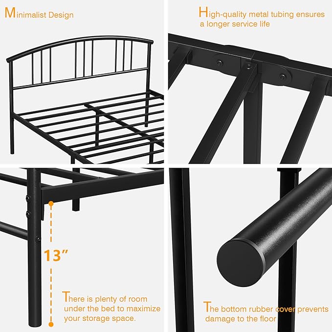 VECELO Full Bed Frame with Headboard and Footboard, 14 Inch Metal Platform Mattress Foundation, Sturdy Premium Steel Slat/No Box Spring Needed