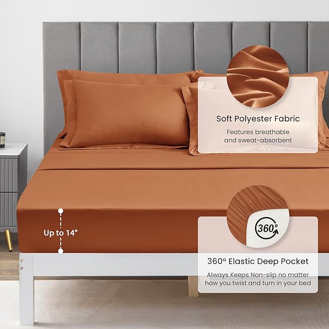 Love's cabin Twin Comforter Set Terracotta, 5 Pieces Twin Bed in a Bag, All Season Bedding Sets with 1 Comforter, 1 Flat Sheet, 1 Fitted Sheet, 1 Pillowcase and 1 Pillow Sham | Soft, Breathable, Lightweight, Comfortable