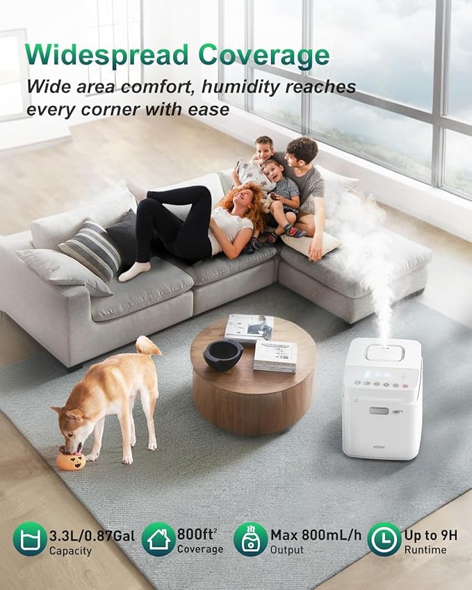 Mifasol Stainless Steel Humidifier, Warm Mist Humidifier 3.3L/0.87Gal, Steam Humidifier Large Room for Home 800 sq ft, Easy to Clean Healthy Humidifiers for Bedroom Living Room Office