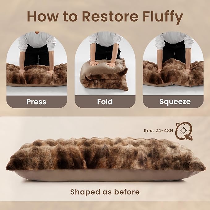 ZonLi Fluffy Body Pillow for Adults, Fuzzy Faux Fur Body Pillow with Shredded Memory Foam, Adjustable Support for Side Sleepers, Pregnancy & Decor, Gifts，20x54 Inch, Brown
