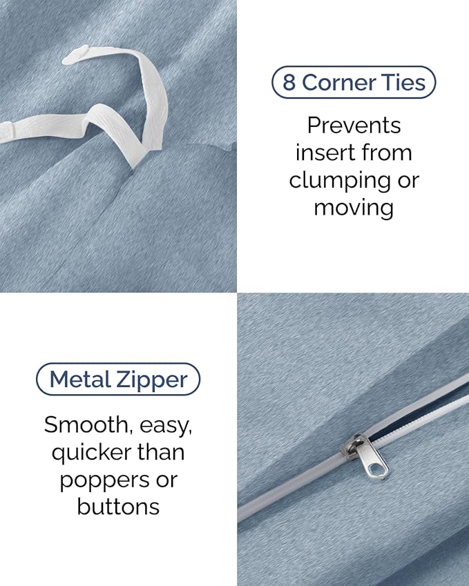 Duvet Cover Twin/Twin XL Size Set - Extra Soft Twin/Twin XL Duvet Cover 68" x 90" with 1 Pillow Sham - Hotel Luxury, Easy Care, Fade Free w/ Zipper Closures & Ties - Cozy & Breathable (Heathered Blue)