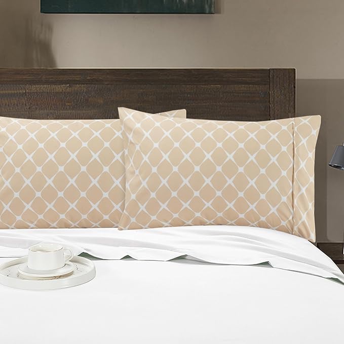 Elegant Comfort Luxury Ultra-Soft 2-Piece Pillowcase Set - 1500 Premium Hotel Quality Microfiber Double Brushed - Wrinkle Resistant, King Size, Bloomingdale Pattern Cream