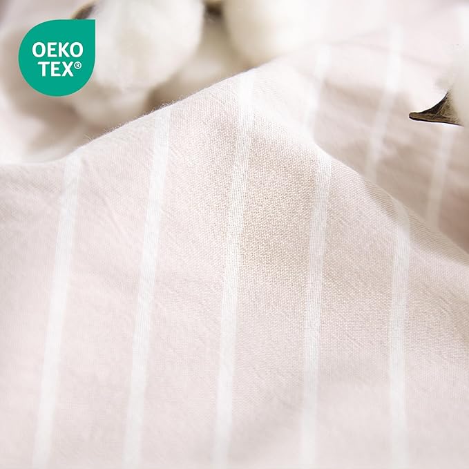 NEXHOME PRO Striped Duvet Cover Super King,100% Washed Cotton Bedding Set,Textured Linen Feel,Breathable,Organic,3 Piece(White Stripes 108x98)