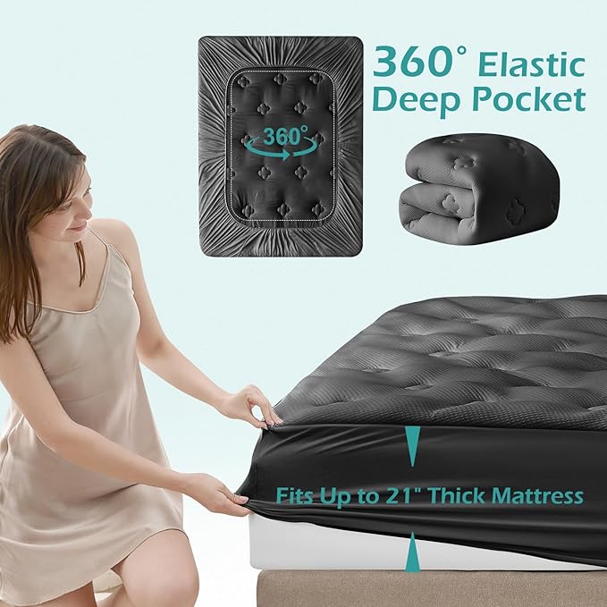 Hansleep Memory Foam Mattress Pad Topper King, King Size Mattress Topper Viscose Derived from Bamboo, King Foam Bed Mattress Pad Cover for Back Pain Relief, 78" x 80", Charcoal Grey
