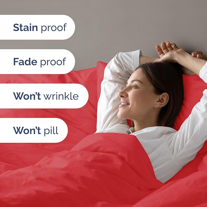 Duvet Cover Full Size Set - Extra Soft Full Duvet Cover 80" x 90" with 2 Pillow Shams - Hotel Luxury, Easy Care & Fade Free with Zipper Closures and Ties - All Season, Comfy, Cozy & Breathable (Red)