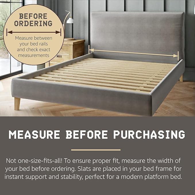 Hercules Xtreme Bed Frame Support Slats, Heavy-Duty Solid Pine Wood Bunkie Board Under Bed-Support, Wooden Support Board for Sagging, Queen Size