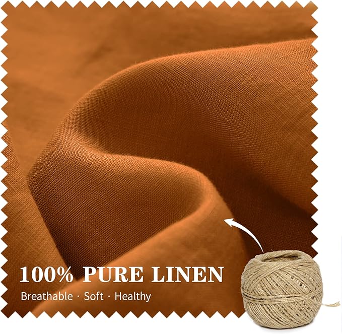 Simple&Opulence 100% Linen Lumbar Pillow Cover 12 x 20 Inches Set of 2 Rectangular Decorative Throw Cushion Cover for Couch Sofa Bed Living Room Office Soft Breathable Farmhouse - Rust