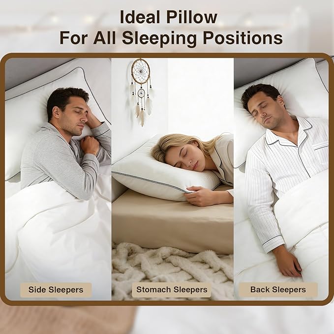 Luxury Down Feather Pillow Set of 2 - Queen/King Bed Pillows for Sleeping with Premium 100% Cotton Cover (Queen)