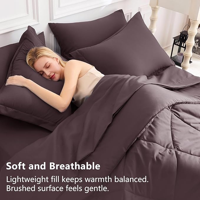 CozyLux King Size Comforter Set Cocoa Powder - 7 Pieces Bed in a Bag King, Luxury Soft Bed Set for All Seasons, Bedding Set with Down Alternative Comforter, Sheets, Pillowcases & Shams