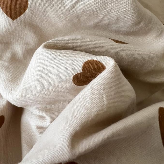 Nayoroom Brown Heart Duvet Cover Full Size Vintage Hearts Printed on Taupe Duvet Cover Kids Girls 3 Pieces Soft Microfiber Farmhouse Bedding Set with Zipper Closure