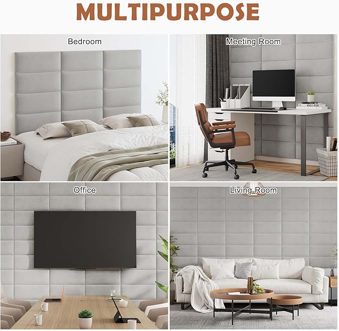 IFNOW Wall Mounted Upholstered Headboard Queen, 3D Peel and Stick Soundproof Panels, Reusable and Removable Padded Leather Bed Headboard, 9 Panels 9.84" x 23.62", Light Grey