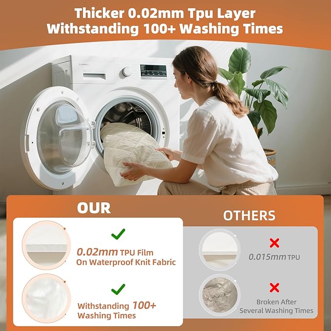 Organic Cotton Queen Mattres Protectors - Top&Side 100% Waterproof Mattress Protectors, Breathable Organic Mattress Protector, Noiseless Queen Mattress Protector Waterproof 80x60x17 in