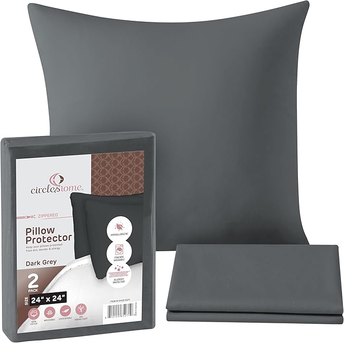 CIRCLESHOME Throw Pillow Protectors - 100% Cotton Breathable Pillowcases - 24 X 24 Square Pillowcases - Protects Pillows from Dirt, Dust and Debris (Square Pillow - 2 Pack- 24x24)