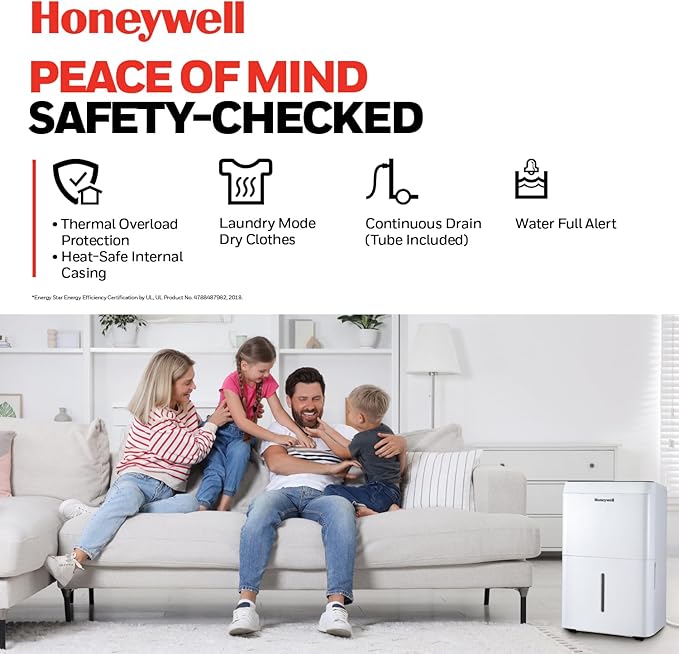 Honeywell 32-Pint ENERGY STAR Dehumidifier for 3,000 Sq Ft – Laundry Mode, Auto-Comfort Mode & Thermal Overload Protection, TPFIT32WK
