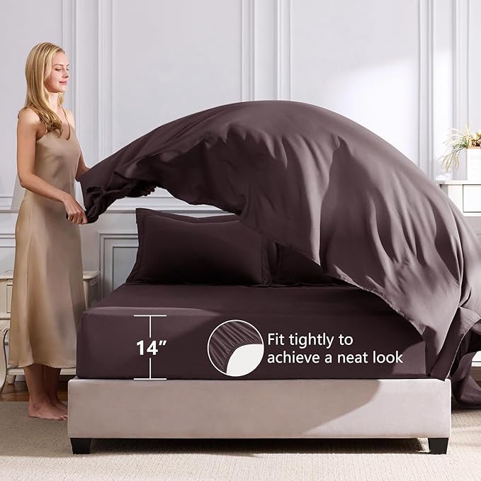 CozyLux Oversized Queen Comforter Set Cocoa Powder - 7 Pieces Bed in a Bag Comforter Set with Sheets, Luxury Soft Bed Set, Bedding Set with Down Alternative Comforter, Sheets, Pillowcases & Shams