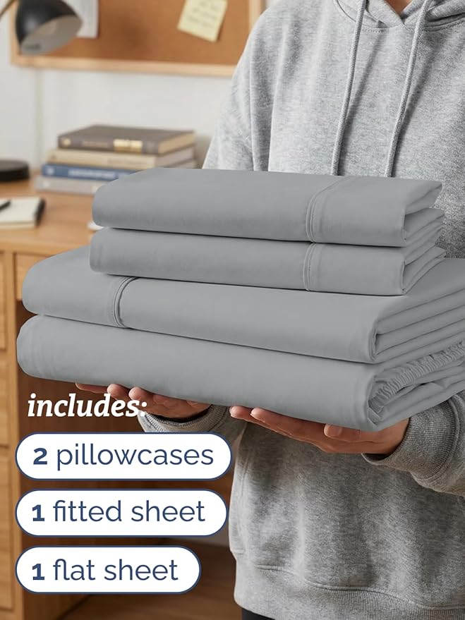 Twin XL 4 Piece Sheet Set - Comfy, Breathable & Cooling - Soft Hotel Luxury Bedding for Women, Men, Kids, Teens and Children - 1 Flat & 1 Fitted Sheet & 2 Pillowcases with Deep Pockets - Steel Blue
