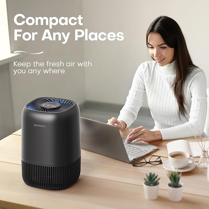 POMORON Air Purifiers for Bedroom Home, Air Filter Cleaner with Fragrance Sponge, 3-in-1 Premium Filter for Smoke, Allergies, Pollen, Pet Dander, Odor, Dust, Portable Air Purifier for Bedroom Office