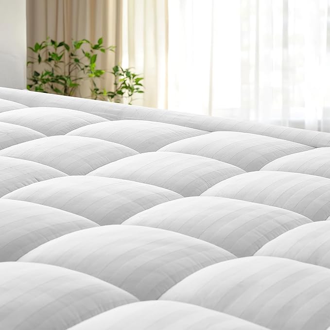 Full Size Mattress Pad 100% Cotton Top, Thick Mattress Topper for Back Pain Relief, Breathable & Skin-Friendly Quilted Mattress Cover, Fits 8-22" Deep Mattress(54 x 75 Inches, White)