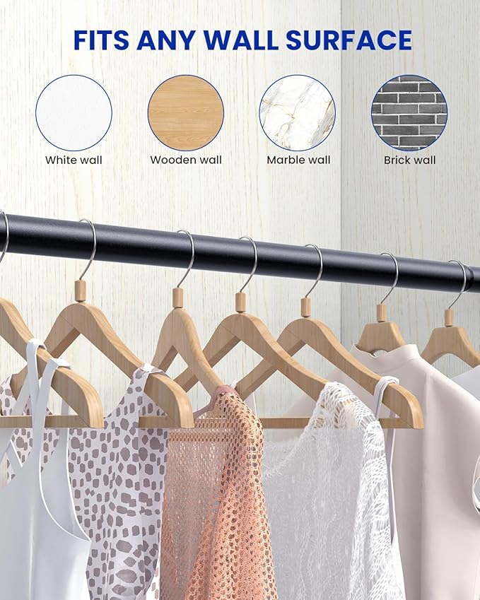 Supforce 4 PACK Closet Rods for Hanging Clothes, 17 to 84 Inches Stepless Adjustable Metal Closet Rod, 1.3 Inches Heavy Duty Clothes Hanging Rod for Closet Wardrobes Laundry RV, Black