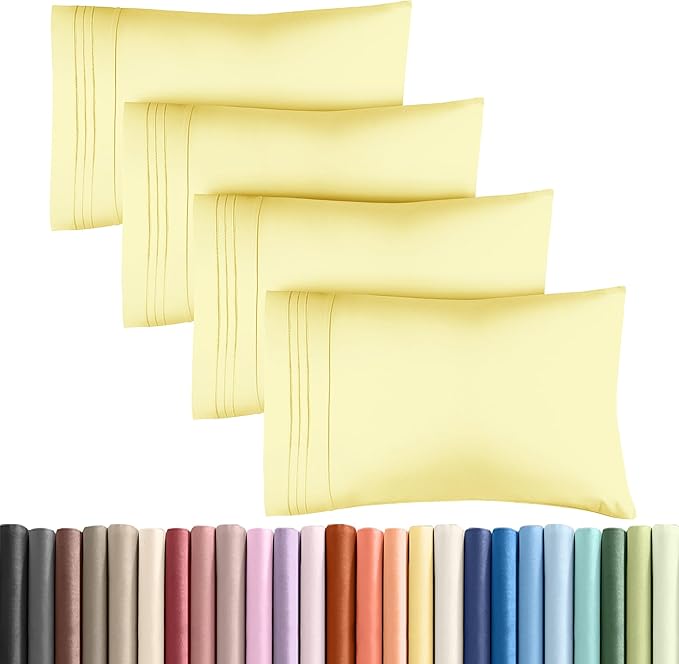 Queen Pillow Cases Set of 4 - Ultra Soft Hotel Quality Pillowcase Covers - Comfy, Cozy & Wrinkle Free - Shrinkage, Stain and Fade Resistant - Machine Washable Pillow Protectors - 4 Piece Set - Yellow