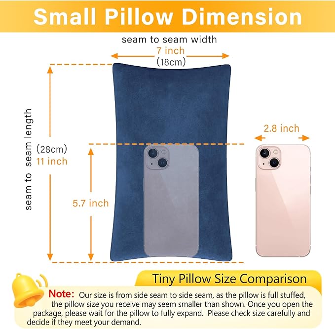 1 MIDDLE ONE 2 Pack Small Pillow, Memory Foam Mini Pillow 11 X 7 Inches for Travel, Sleeping, Nap and Neck, Knee, Lumbar Support, Tiny Cushion for Pet, Dogs (Blue)