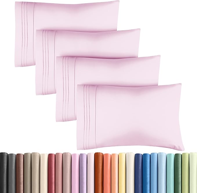 Queen Pillow Cases Set of 4 - Ultra Soft Hotel Quality Pillowcase Covers - Comfy, Cozy & Wrinkle Free - Shrink, Stain & Fade Resistant - Machine Washable Pillow Protectors - 4 Piece Set - Light Pink