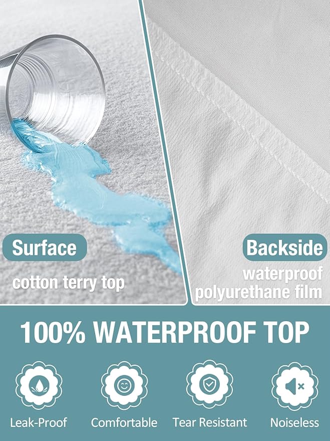 Bedecor Twin XL Split King Waterproof Mattress Protector, Protects Against Liquids, Spills, Accidents, for College Dorm, Hospital Beds, Fits 9-18 Inch Depth