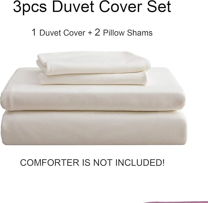 PURE ERA Jersey Knit Duvet Cover Set 100% T-Shirt Cotton Super Soft Comfy 3pc Bedding Set with Zipper Closure (Solid Off White, Cal King)