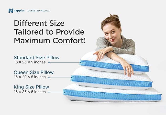 Nappler Side and Back Sleeper Pillow for Neck and Shoulder Pain Relief-Shredded Memory Foam Bed Pillow for Sleeping - 100% Adjustable Fill - Standard Size Set of 2 Washable Case. Extra Fill Included