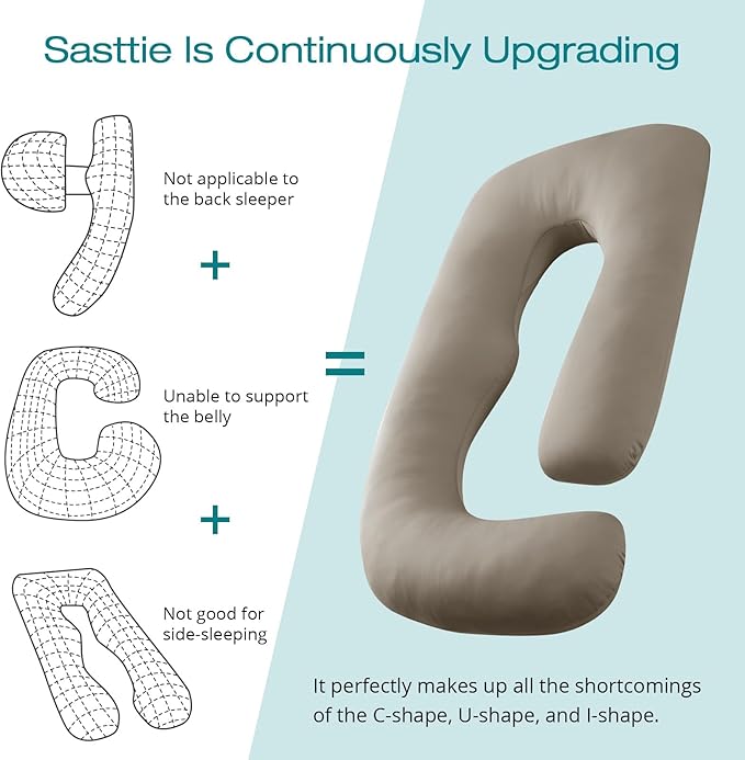 Sasttie Pregnancy Pillows for Sleeping, Jumbo U Shaped Cooling Full Body Pillow with Removable Cover, Pregnant Women Must Haves, Maternity Essential, Linen